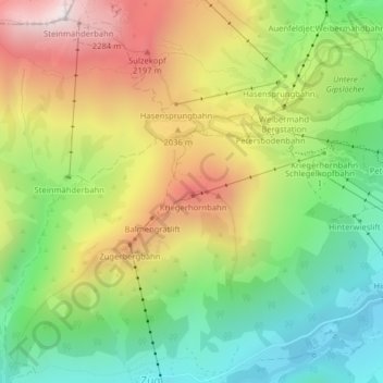 Topografische Karte Kriegerhorn, Höhe, Relief