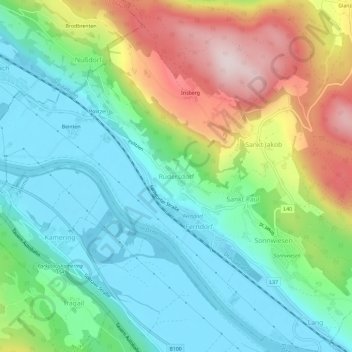 Topografische Karte Rudersdorf, Höhe, Relief
