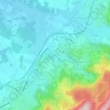 Topografische Karte Vercia, Höhe, Relief