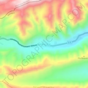 Topografische Karte Río Cocollar, Höhe, Relief