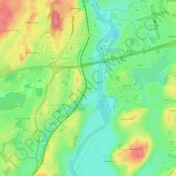 Topografische Karte Fischen, Höhe, Relief
