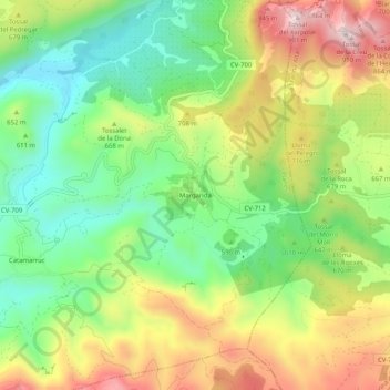 Topografische Karte Margarida, Höhe, Relief