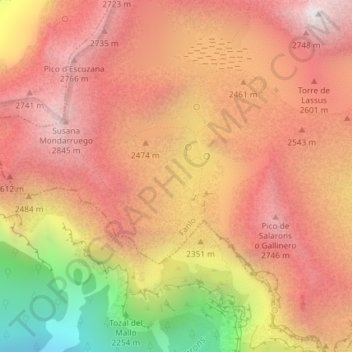 Topografische Karte Aguas Tuertas, Höhe, Relief