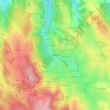 Topografische Karte Les Buges, Höhe, Relief