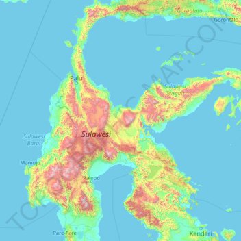 Topografische Karte Zentral-Sulawesi, Höhe, Relief