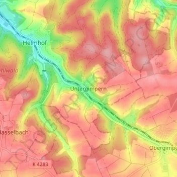 Topografische Karte Untergimpern, Höhe, Relief
