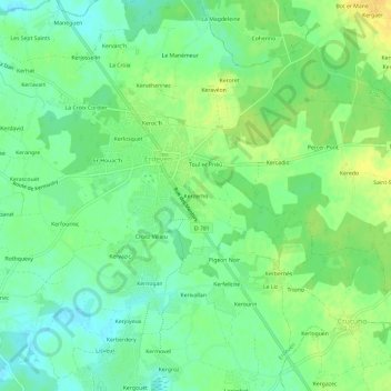 Topografische Karte Kerzerho, Höhe, Relief