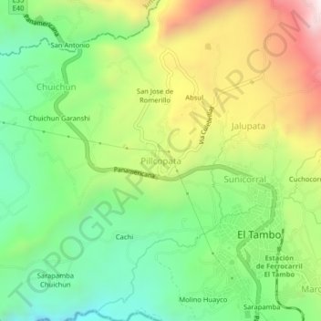 Topografische Karte Pillcopata, Höhe, Relief