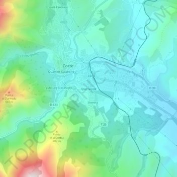 Topografische Karte Querraggia, Höhe, Relief