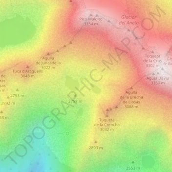 Topografische Karte Ibones de Coronas, Höhe, Relief