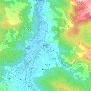 Topografische Karte Rioseco, Höhe, Relief