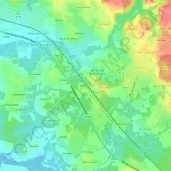 Topografische Karte Kergonan, Höhe, Relief