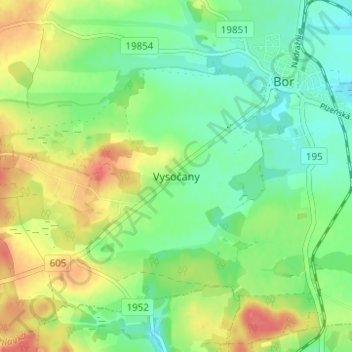 Topografische Karte Vysočany, Höhe, Relief