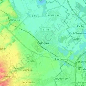 Topografische Karte Pulheim, Höhe, Relief