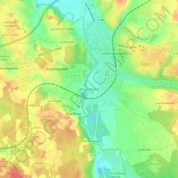 Topografische Karte Moulin d'Olérat, Höhe, Relief