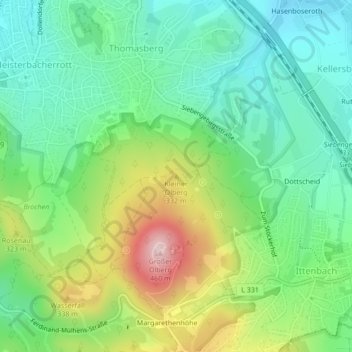 Topografische Karte Kleiner Ölberg, Höhe, Relief