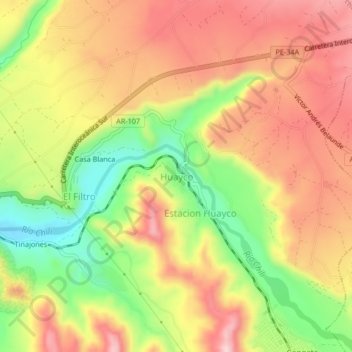 Topografische Karte Huayco, Höhe, Relief