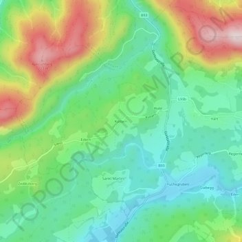 Topografische Karte Köttern, Höhe, Relief