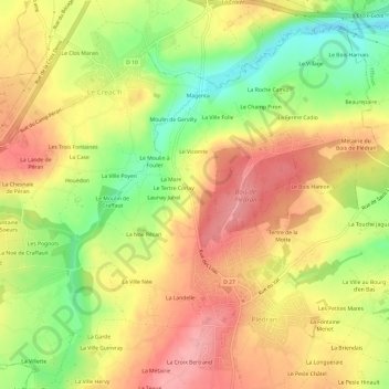 Topografische Karte Les Landes, Höhe, Relief