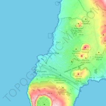 Topografische Karte Haŋa Roa, Höhe, Relief