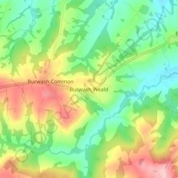 Topografische Karte Burwash Weald, Höhe, Relief