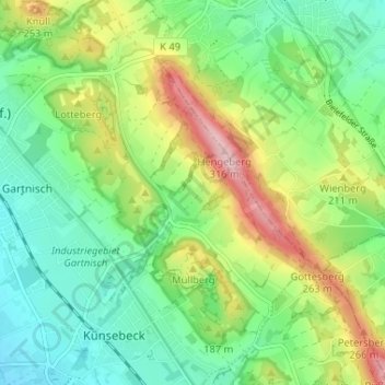 Topografische Karte Ascheloh, Höhe, Relief