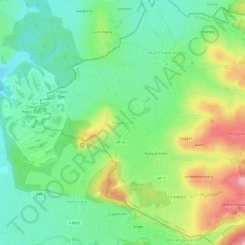 Topografische Karte Frauenzell, Höhe, Relief