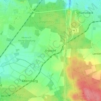 Topografische Karte Erbstorf, Höhe, Relief