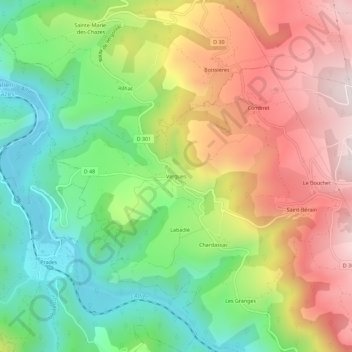 Topografische Karte Vergues, Höhe, Relief