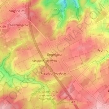 Topografische Karte Engelgau, Höhe, Relief