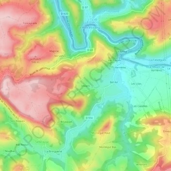 Topografische Karte Impers, Höhe, Relief