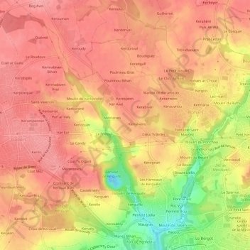 Topografische Karte Kerozan, Höhe, Relief