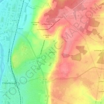 Topografische Karte Antoigné, Höhe, Relief