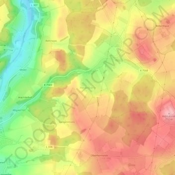 Topografische Karte Hedelberg, Höhe, Relief