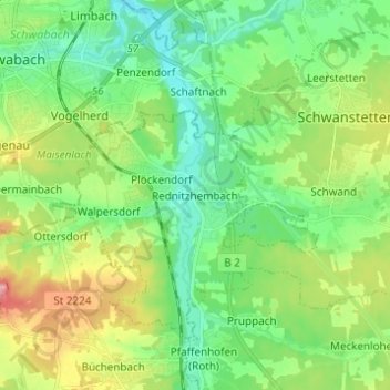 Topografische Karte Rednitzhembach, Höhe, Relief