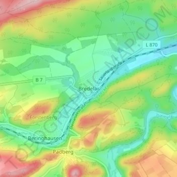 Topografische Karte Bredelar, Höhe, Relief