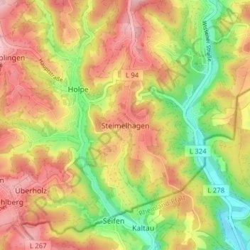 Topografische Karte Steimelhagen, Höhe, Relief