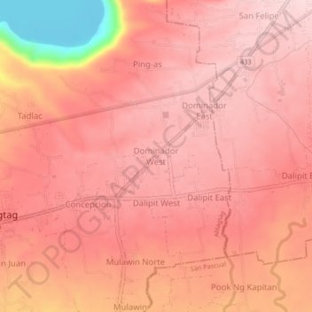 Topografische Karte Dominador West, Höhe, Relief