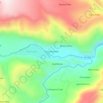 Topografische Karte Pusca Grande, Höhe, Relief