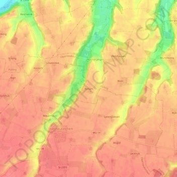 Topografische Karte Beham, Höhe, Relief