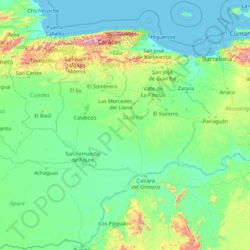 Topografische Karte Guárico, Höhe, Relief