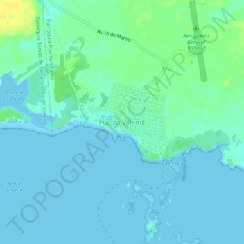 Topografische Karte Puerto Villamil, Höhe, Relief