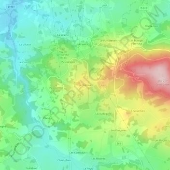 Topografische Karte Le Teilloux, Höhe, Relief