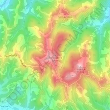 Topografische Karte Wurzenberg, Höhe, Relief