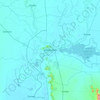 Topografische Karte Nakhon Sawan, Höhe, Relief