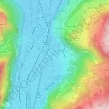 Topografische Karte Mollis, Höhe, Relief