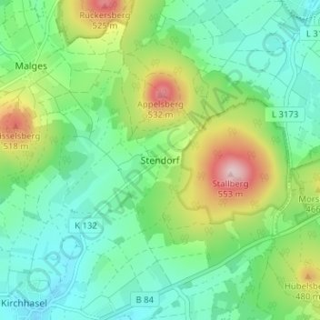 Topografische Karte Stendorf, Höhe, Relief