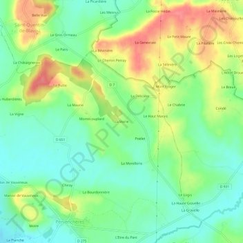 Topografische Karte La Voirie, Höhe, Relief