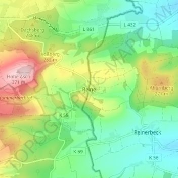 Topografische Karte Reine, Höhe, Relief