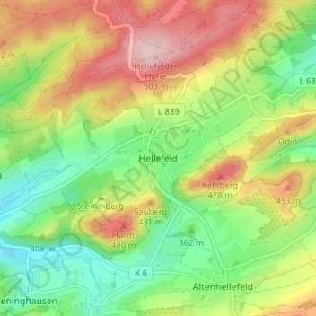 Topografische Karte Hellefeld, Höhe, Relief